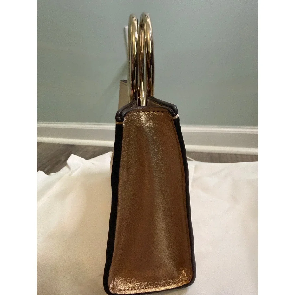 Kate‎ Spade Rose Gold Metallic Leather Flower Applique Mini Ring Handle Satchel